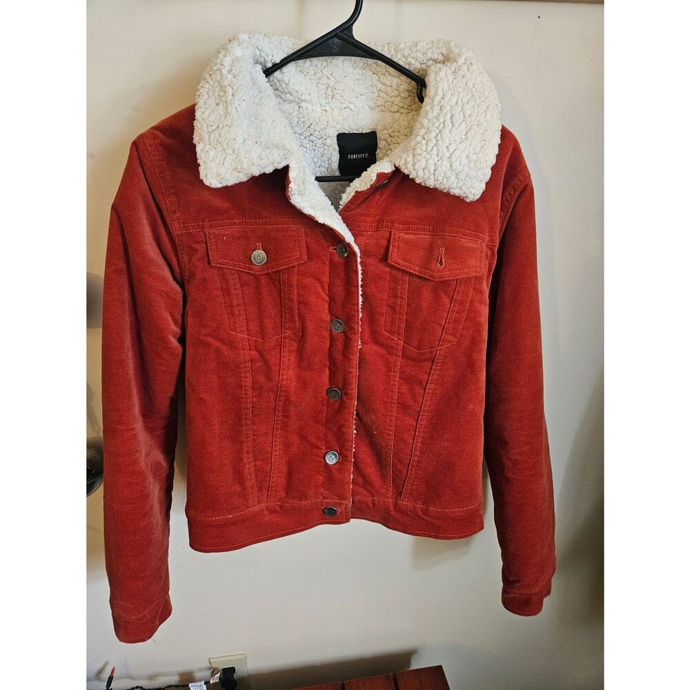 Forever 21 Red Corduroy Sherpa-Lined Jean Jacket